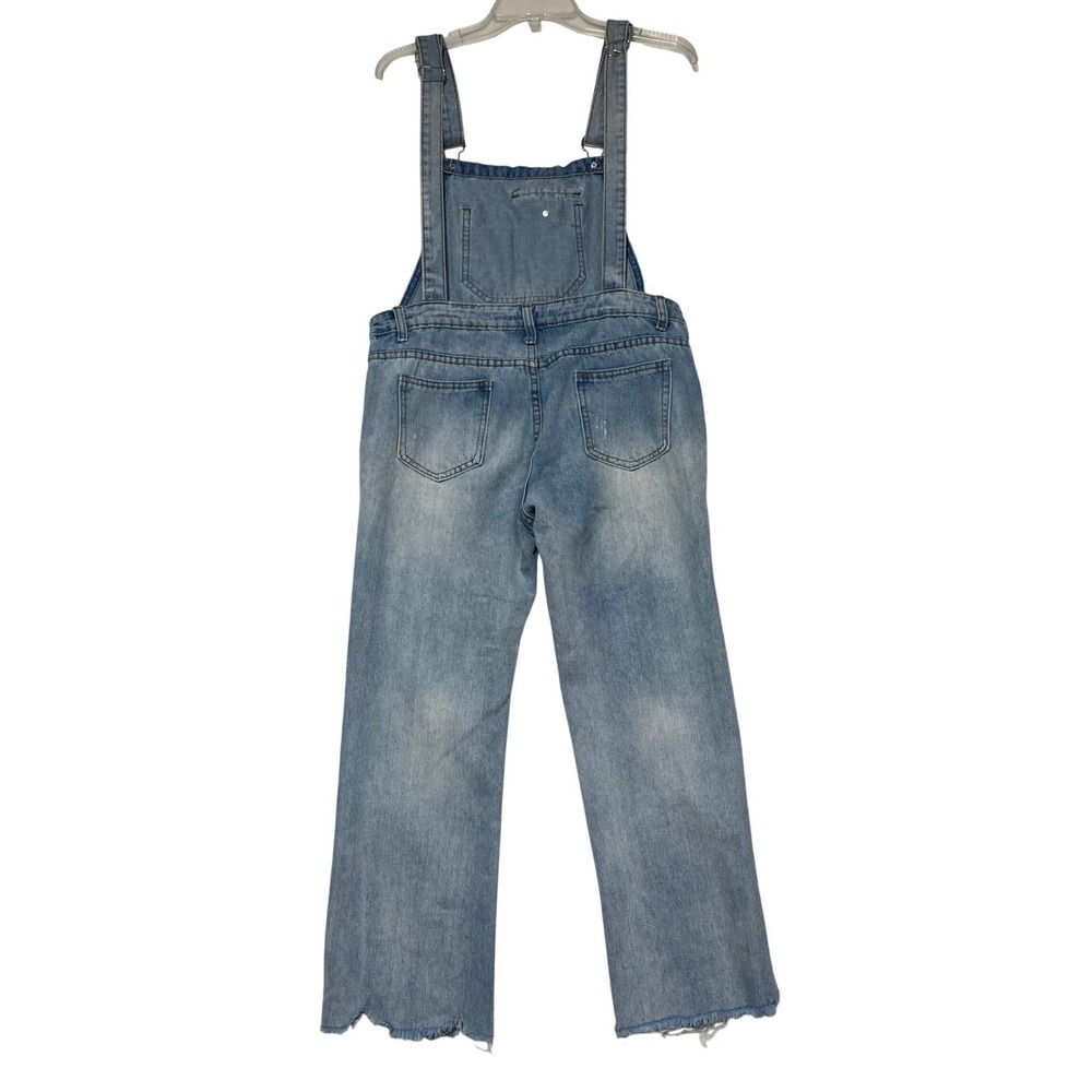 Womens XL Light Wash Distressed Denim Overalls Ripped Straight Leg Raw‎ Hem XL